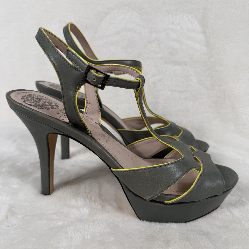 Vince Camuto Green Yellow Trim Platform Heels Women’s 8.5 T-Strap Sandals